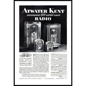 1934 Atwater Kent World Wave Radio Vintage Print Ad Antique Console Wall Art